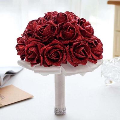 10 Stück Blaue Rosen Brautstrauß mit Glitzerpuder Künstliche Rosen Schaumrosen Dekoration Künstliche Blumen