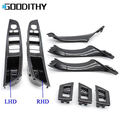 LHD RHD Auto Innentür Carbon Faser Armlehne Pull Griff Fenster Schalter Abdeckung Panel Trim Set Für BMW 5 Serie f10 F11 F18 523