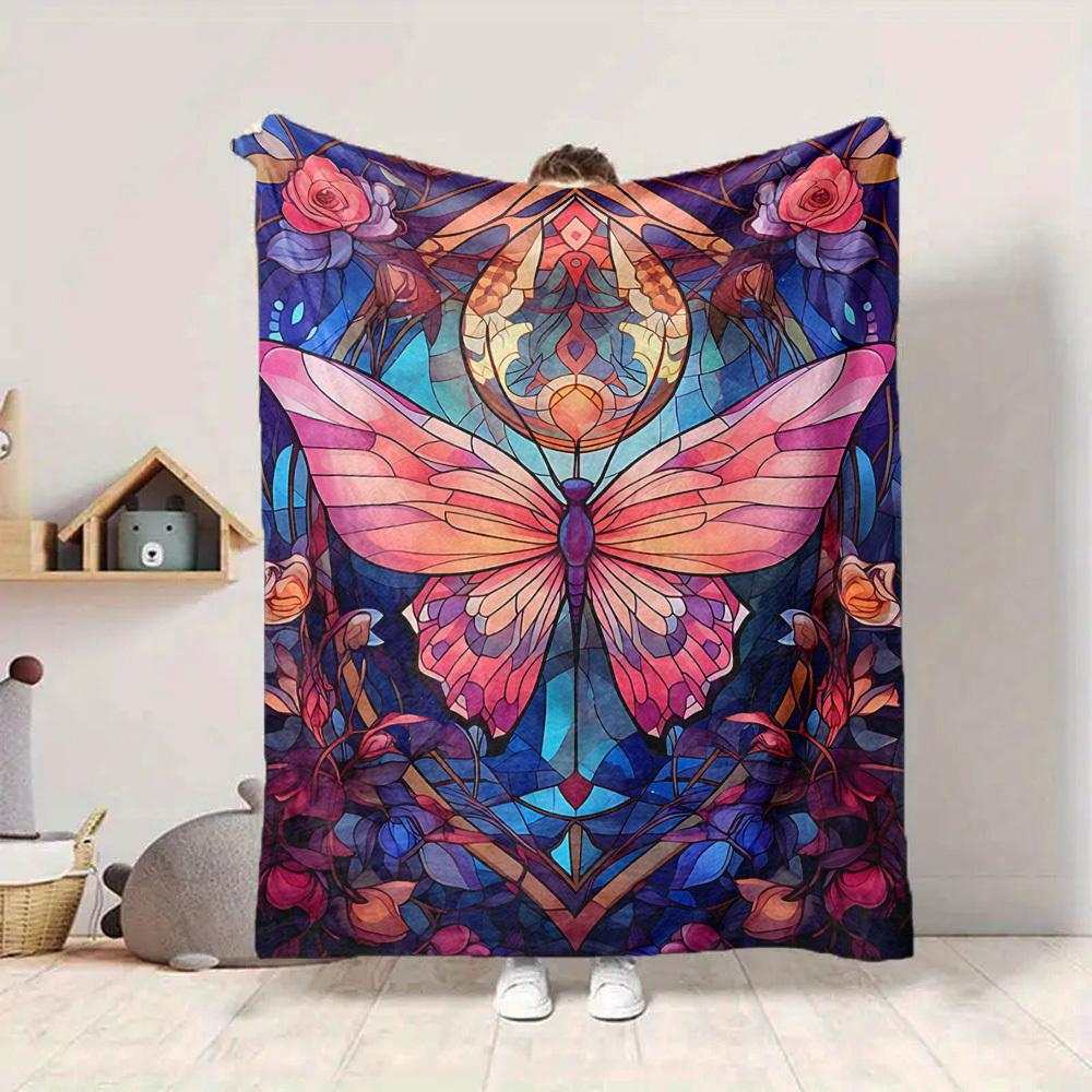 1pc Butterfly Garden Lightweight Flannel Blanket, Comfortable and Warm Blanket, for Office and Camping Sofa Bed174