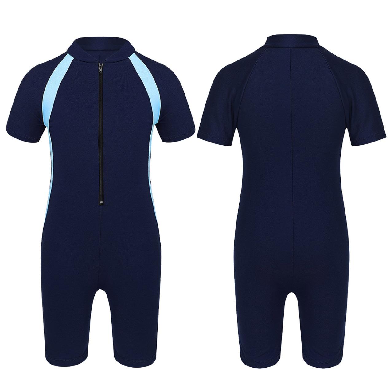 

Гідрокостюм Shorty для дітей, суцільний купальний костюм Rash Guard з короткими рукавами, сонцезахисний костюм для купання, дайвінгу, купальників 14-16 Years темно-синього кольору