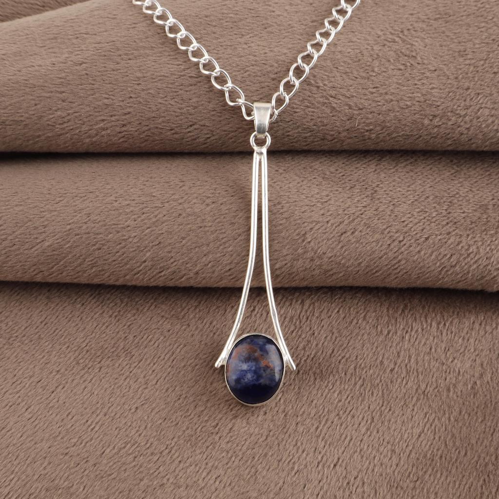 Natural Sodalite Gemstone 925 Sterling Silver Handcrafted Jewelry Designer Long Pendant 1.79" PP-69-39