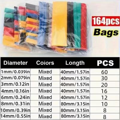 164-Piece Heavy-Duty Heat Shrink Tubing Kit, 2:1 Ratio PVC/PE for Electrical, Auto, DIY - with Storage Case
