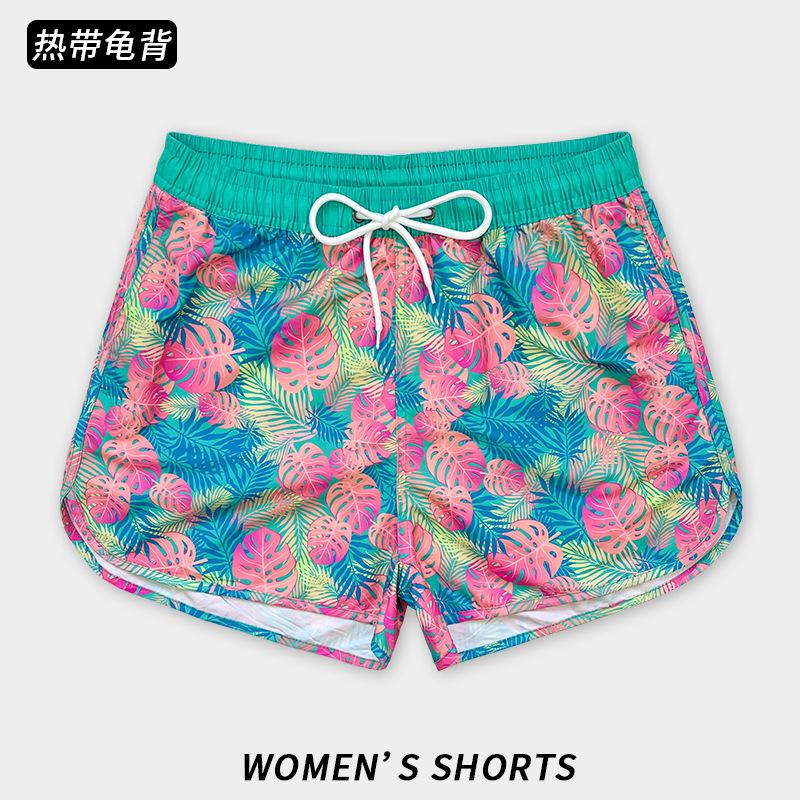 Women s Tropical Leaf Print Drawstring Waist Beach Shorts S розовый