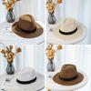 Fashion Men Natural Panama Straw Hat Summer Trendy Beach Sun Hats Solid Color Fedoras Ribbon Casual Cowboy Jazz Cap Gangster Cap