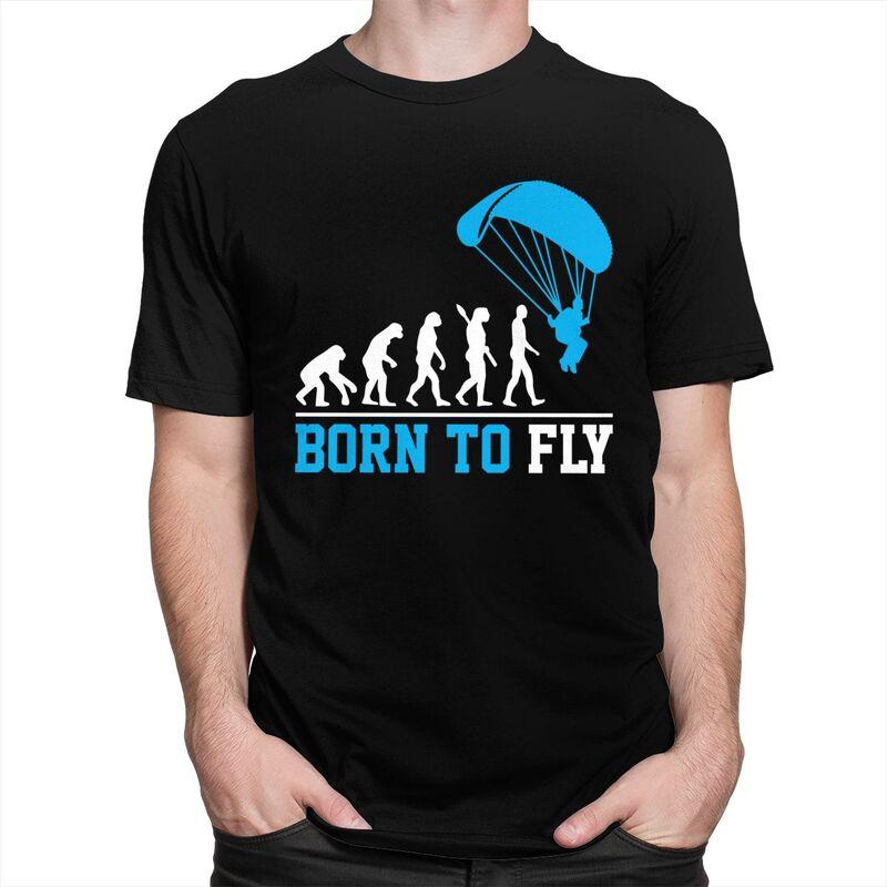 Individuelle Evolution Gleitschirmfliegen Born To Fly T-Shirts für Männer Reines Baumwoll-T-Shirts Gleitschirmflieger Fallschirmspringen T-Shirts Kurzarm-T-Shirt