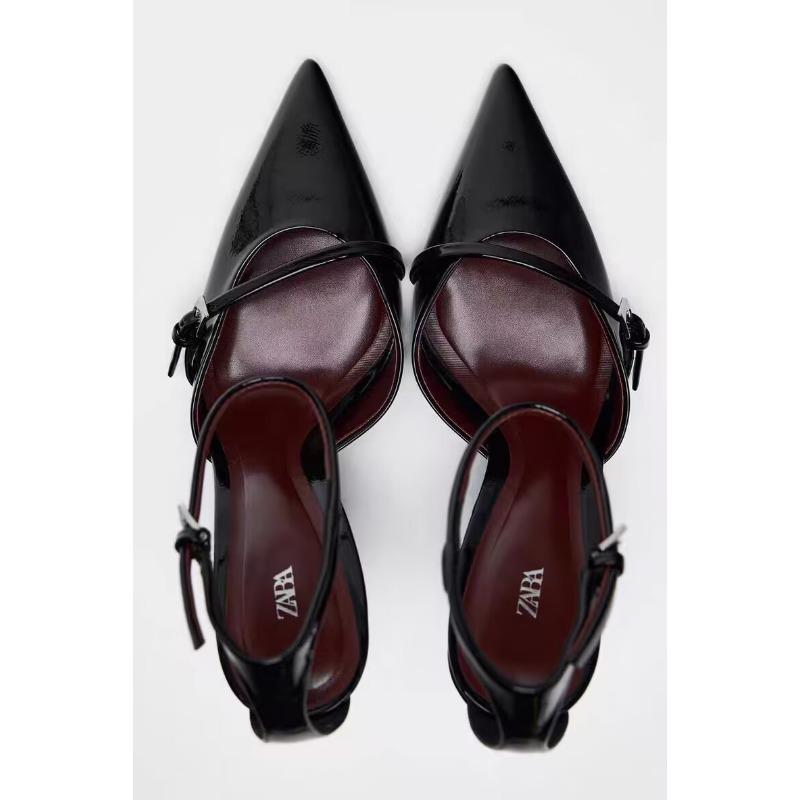 Fashion Sexy Pointed Toe Thin High Heels Women Patent Leather Ankle Strap Party Dress Shoes Fashion Slingback Sandals Zapatos De Mujer