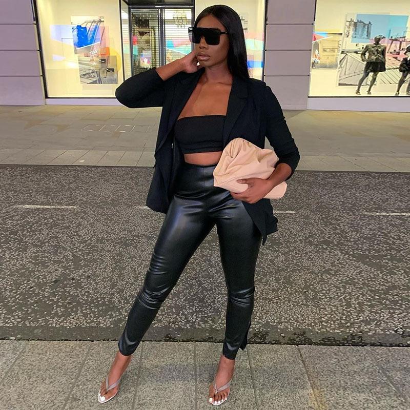 2022 модные осенне-зимние женские брюки из искусственной кожи — фото 12