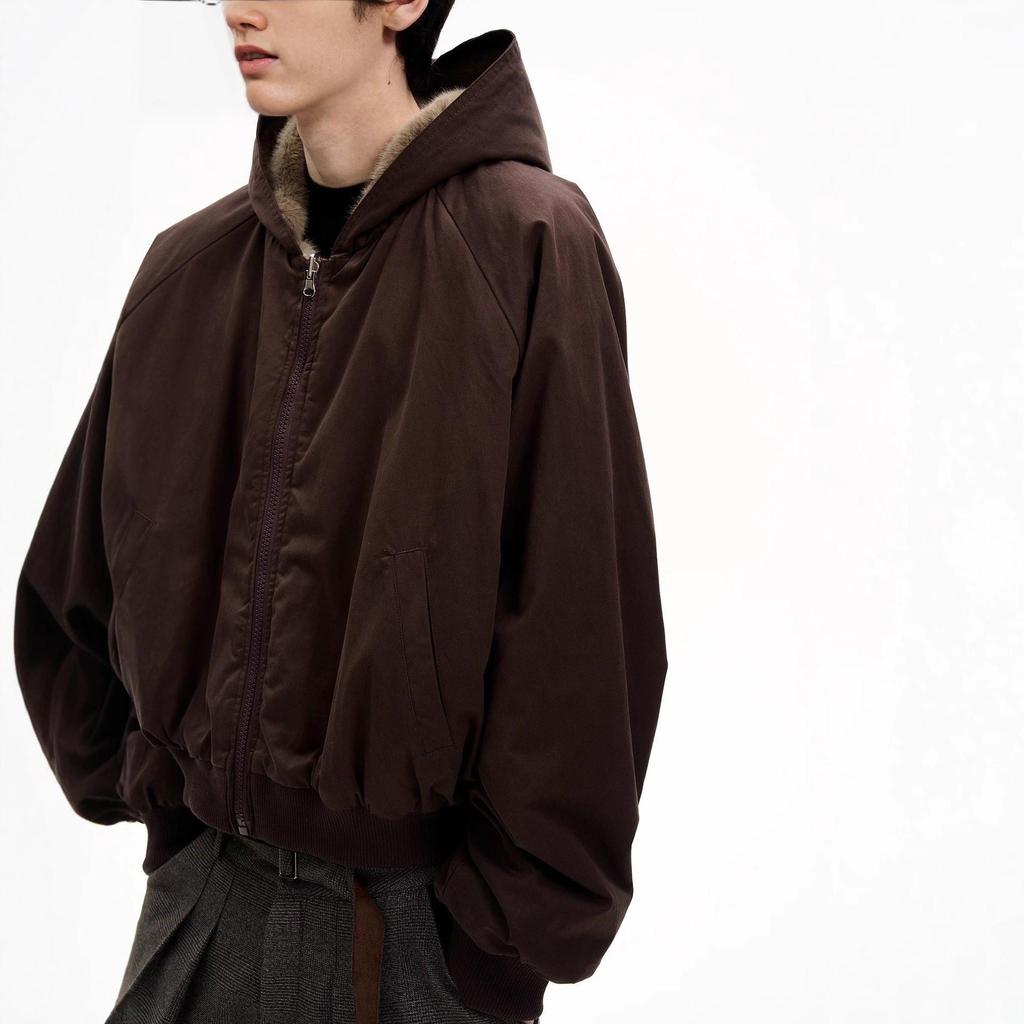 Men's Winter Thickened Double-Sided Furry Hooded Cotton Jacket, Warm Wide-Silhouette Coat, Plus Velvet, Couple Outerwear.