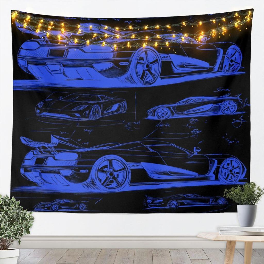 Japanese Car Tapestry, Fuji Mountain and Cherry Blossom Print Wall Hanging for Bedroom, Living Room and Aesthetic Decor