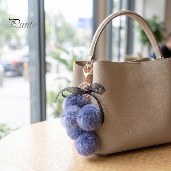Grape Cluster Bag Charm Plush Keychain for Handbags, Fuzzy with Backpacks Accessory Bow, Decorative Fluffy Ball Keyring and Purses Decoration