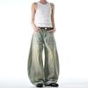 Retro American Scythe Jeans: Unisex Loose Fit, Distressed & Spray-Painted, Punk Wide-Leg Style