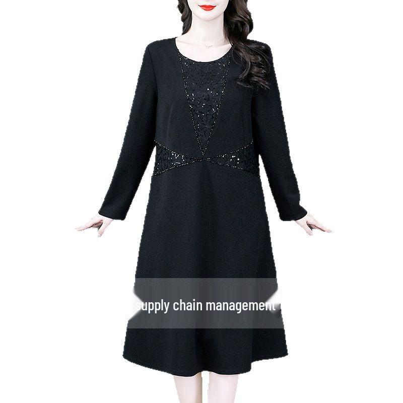 2025 Spring Retro Embroidered Long Sleeve Plus Size Slimming Dress for Middle-Aged Women