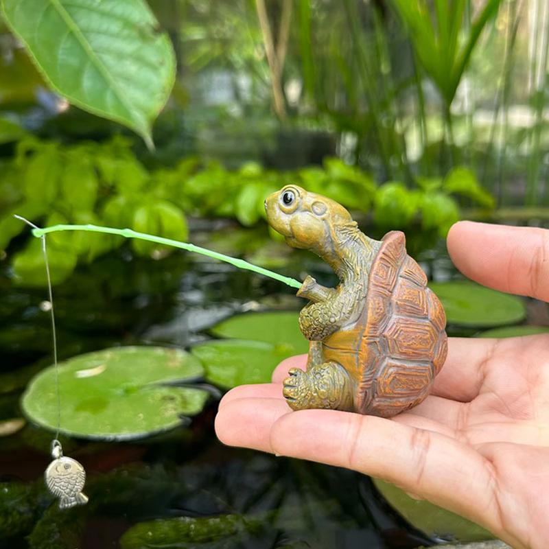 Turtle Statues For Garden Fishing Turtle Resin Sculpture For Outdoor Miniature Animal Tortoise Statue For Yard Backyard Garden
