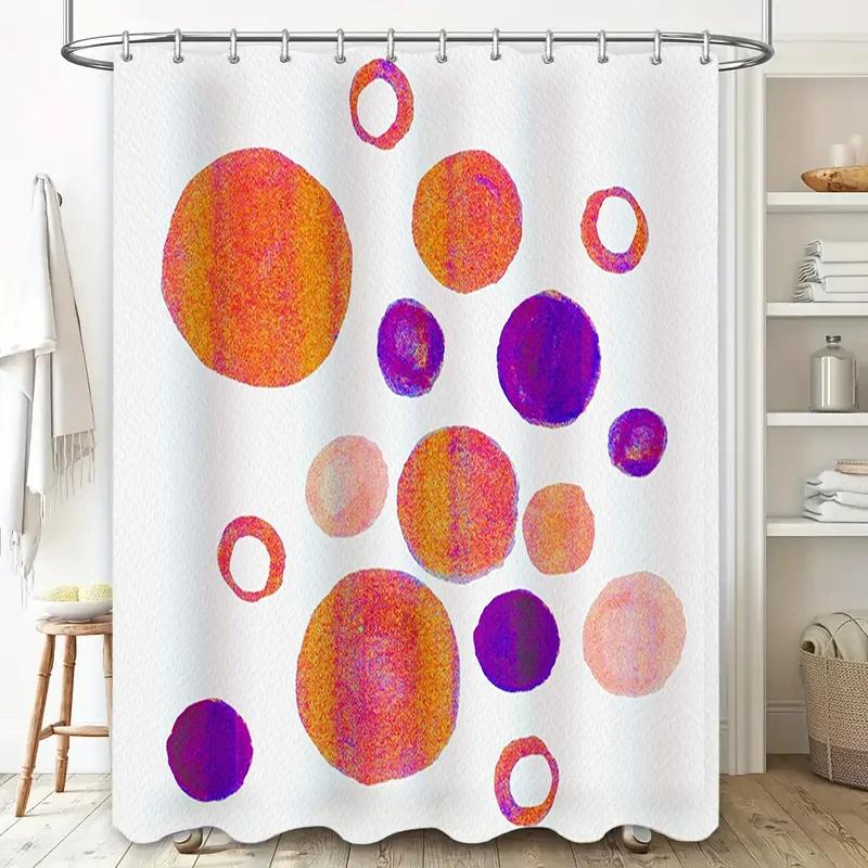 Lebendige Aquarellkreise Duschvorhang Rosa Lila Orange Rot Dekorativer Badezimmerteppich mit Silbernen Hakenringen für Badezimmer Zuhause