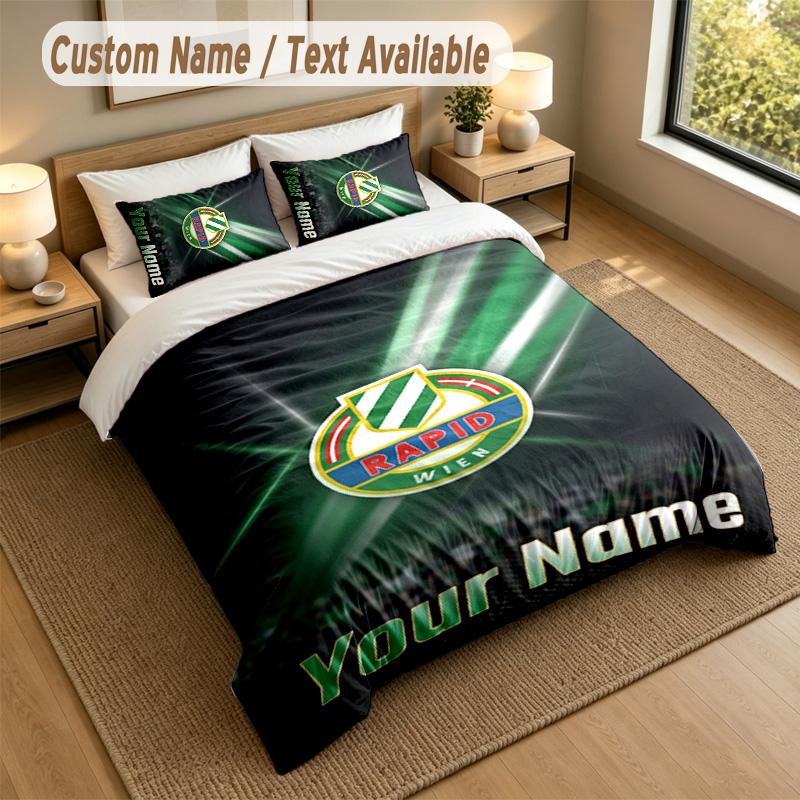 3Pcs Bedding Set Custom Name Text, 1 Sheet 2 Pillowcases Home Bed DecorRapid Wien FC