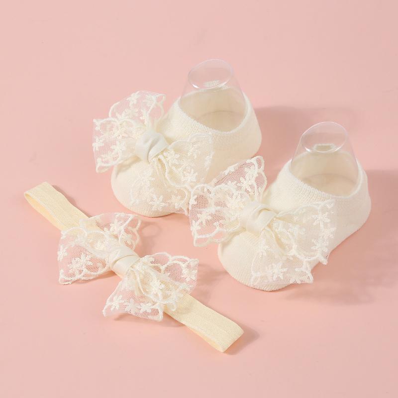 Baby Girls Cute Socks with Headband Sets Lace Bow Knit Princess Socks for Party, Wedding, Baby Shower