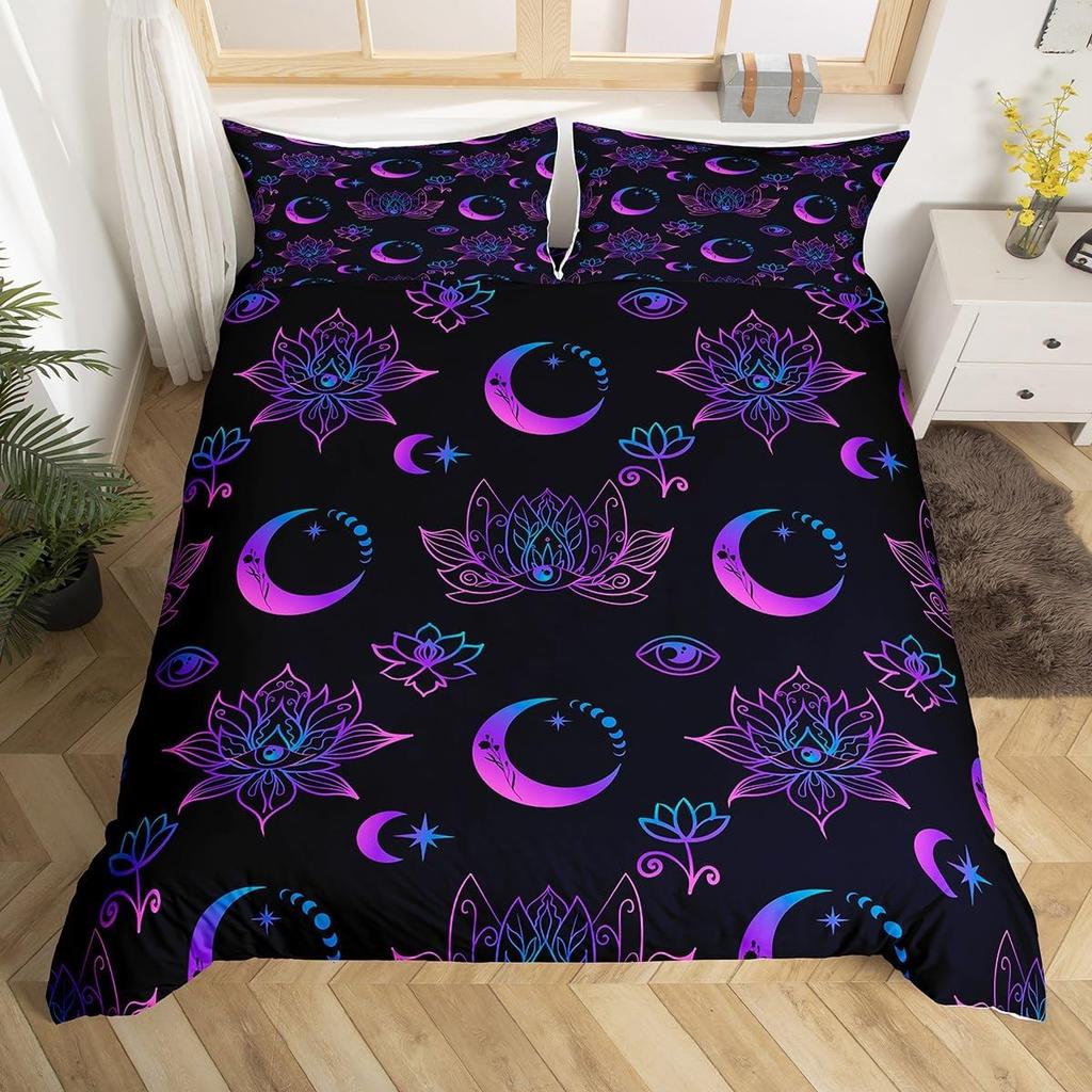 Psychedelic Floral Duvet Cover Microfiber Exotic Lotus Feather Bedding Set Bohemian Mandala Comforter Cover Twin For Girls Teen