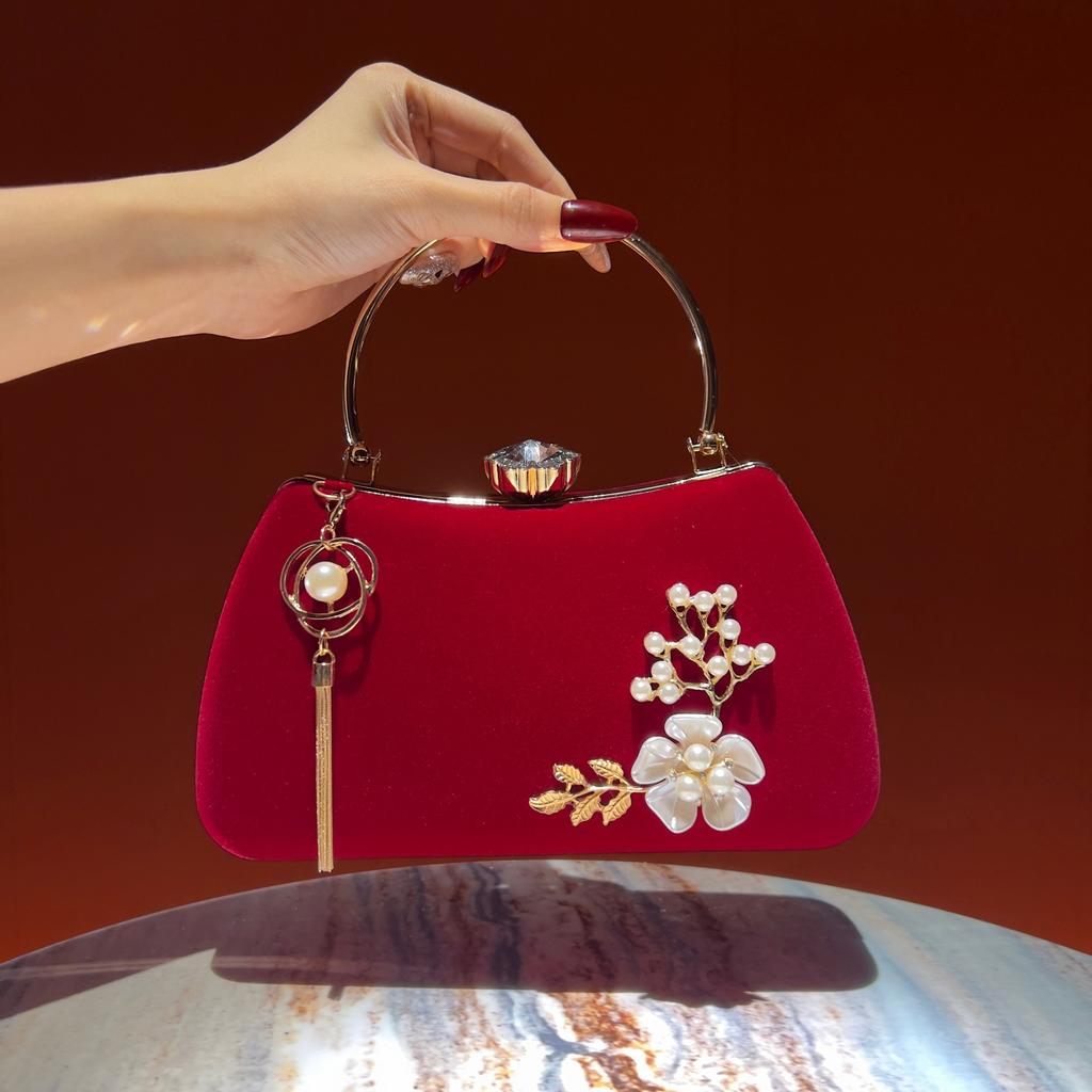 Tassel Accessory Handbag, New Chinese Style Banquet Dress Bag, Bag Flag, Cheongsam Cross-body Bag, Woman's Hand-held Bag Casually