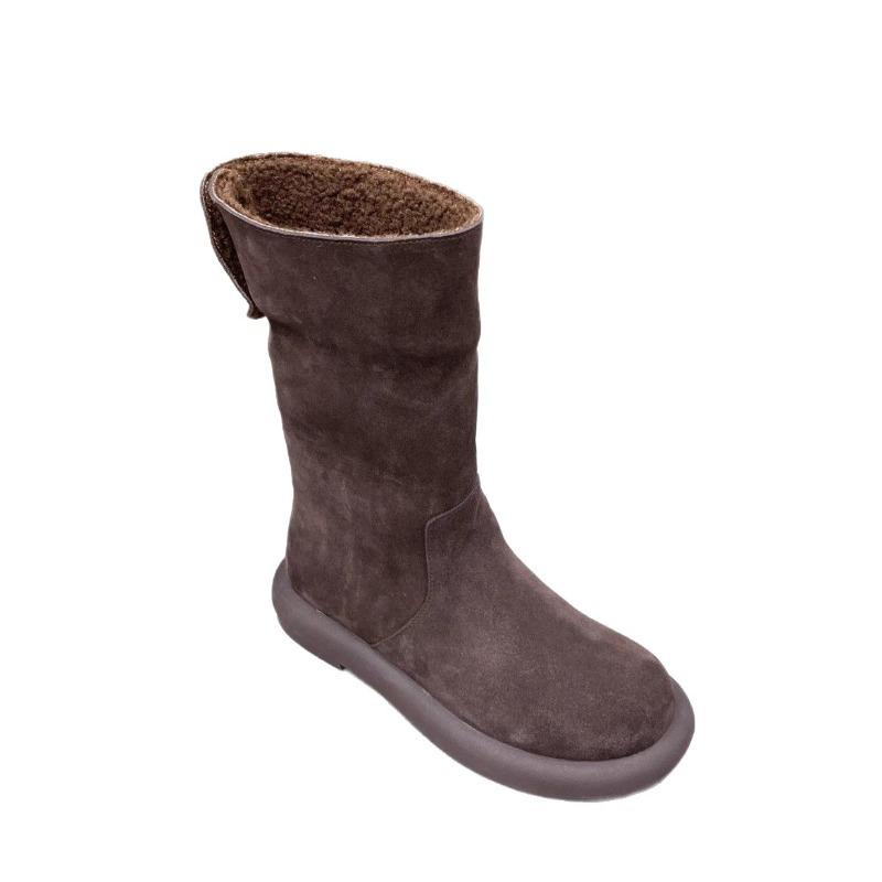 Versatile Flat Casual Fleece Women's Shoes, Snow Boots, New Boots, Mid-calf Cotton Boots