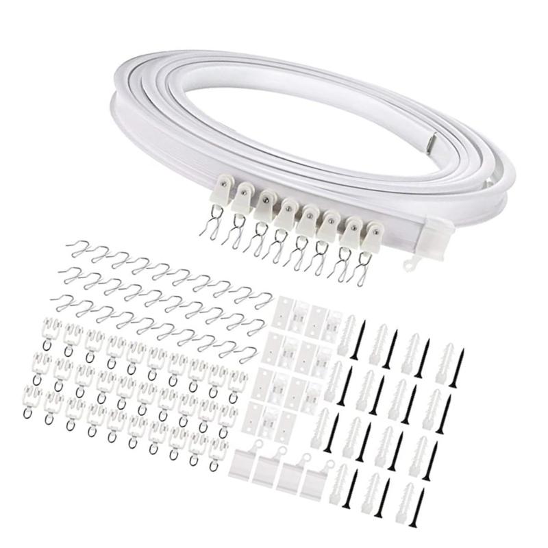 5 Meter lange Deckenvorhangschienen-Sets mit Rollen, Haken und Halterungen, flexible, biegsame Schienen, Zubehör für Heimdekorationen