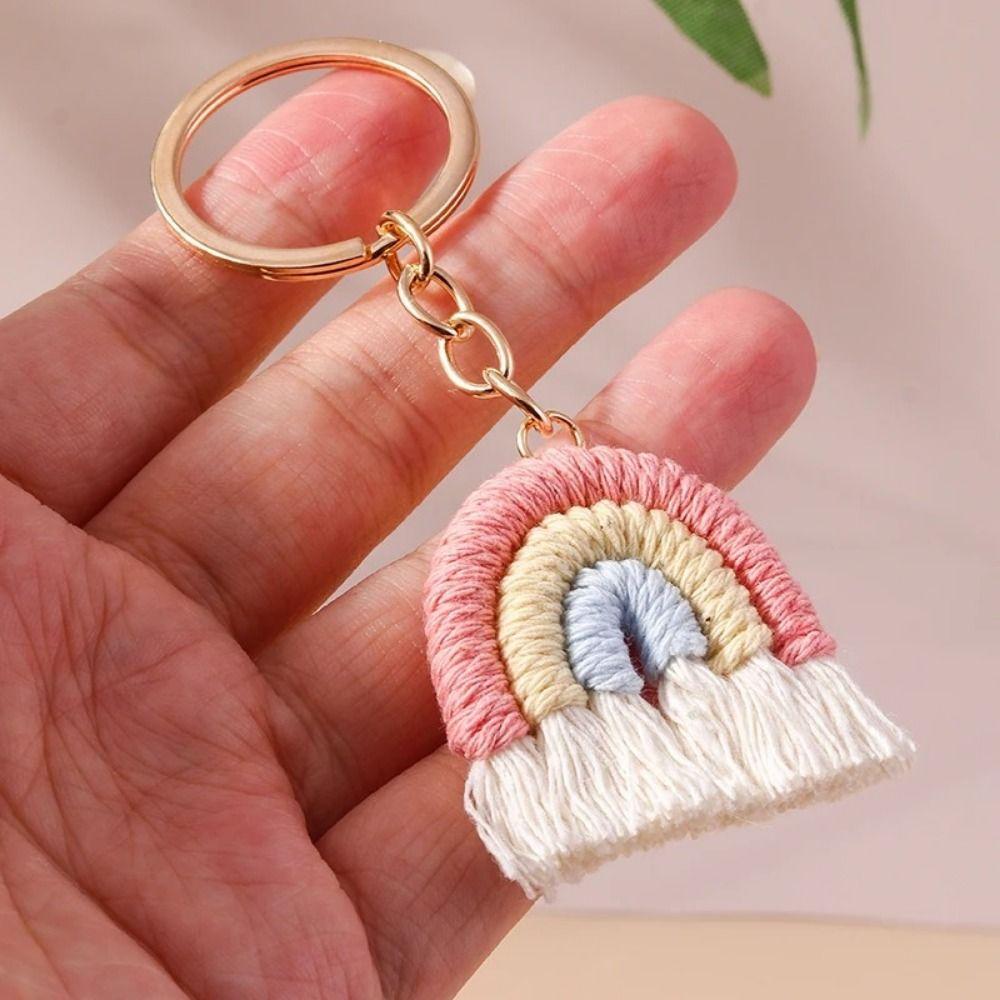 Pretty Three Color Rainbow Key Chain Fashion Knitted Rainbow Keychain  Girl