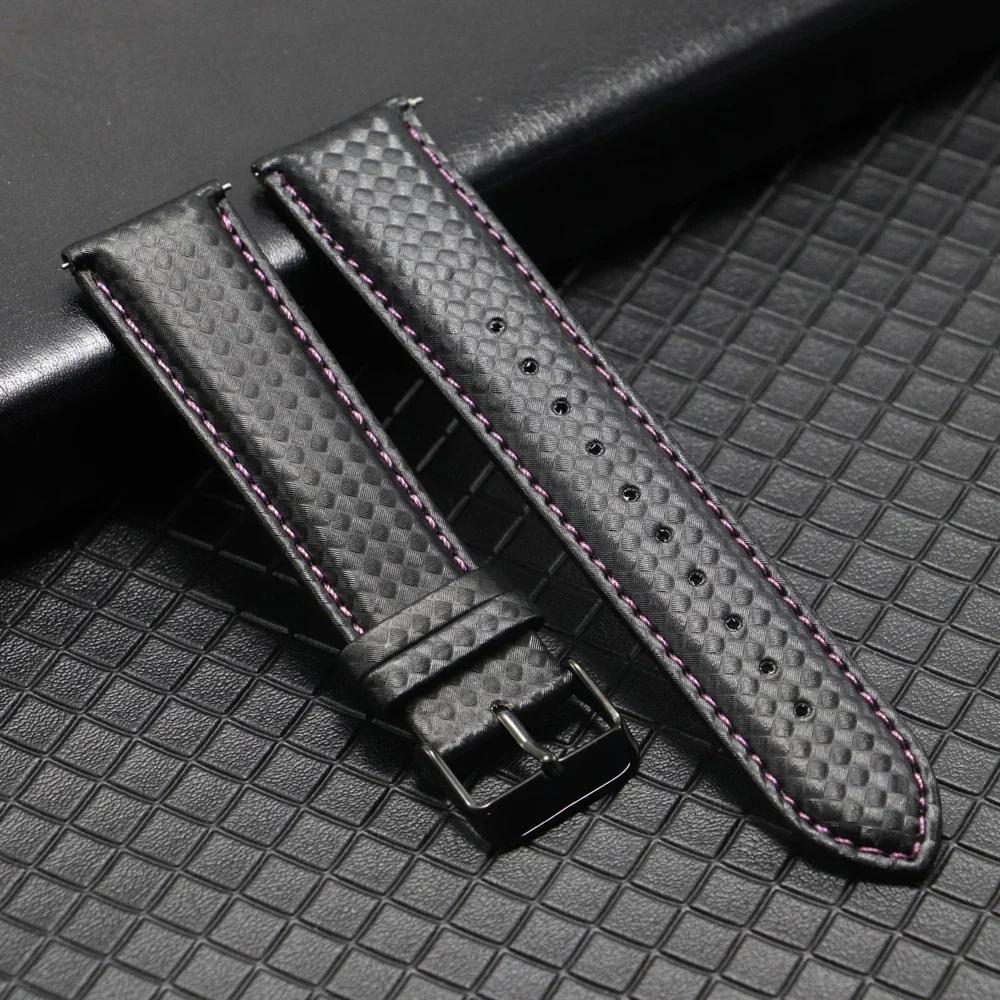 20mm 22mm Quick Release Black Carbon Fiber Leather Watch Strap Band For Galaxy Watch 7 6 5 4 40mm 44mm Gear S3 Replacement Band