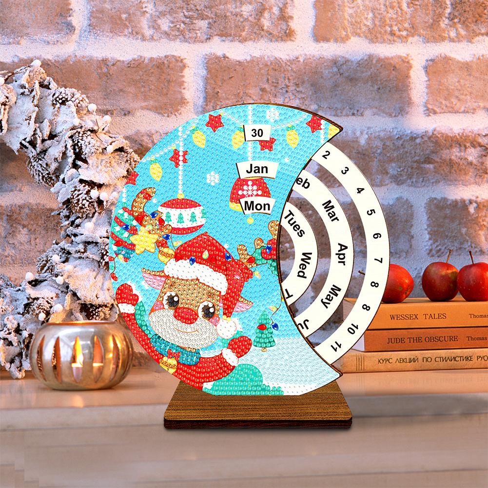 Diamond Painting Calendar Ornaments Wooden Rotating Calendar Desk Decor Kit Desk Calendar Christmas Gift for Home Decoration