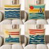 Home Decor Blue Waves and Yellow Stripes Throw Pillow Pattern Cushion Cover Suitable for Sofa Bedroom Car Pillow Cover