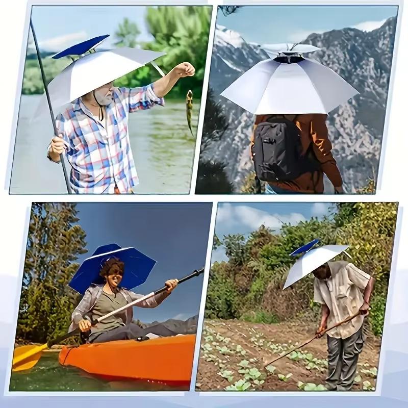 Rain Umbrella Hat Foldable Sun Shade Waterproof Fishing Headwear Cap Beach Head Hats Double-Layer UV Protection Sunscreen