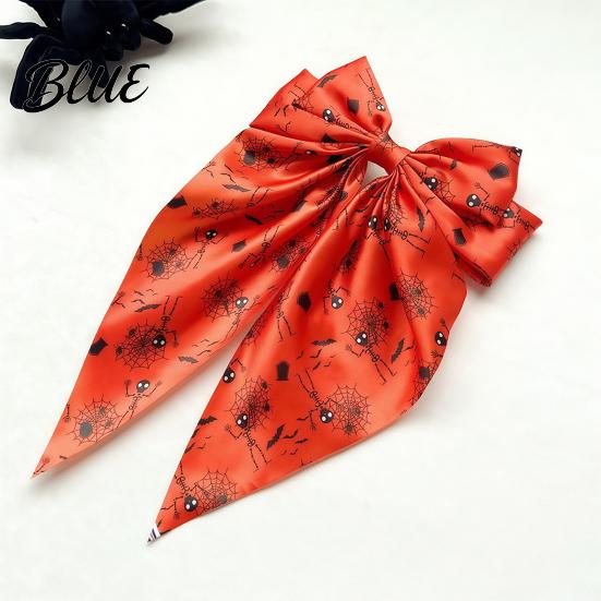 Ghost Hair Clip Halloween Silky Satin Bows for Women Big Ribbon Bow Clips Girls Oversized Long Tail Barrettes Cute Bat Spider Web Pumpkin
