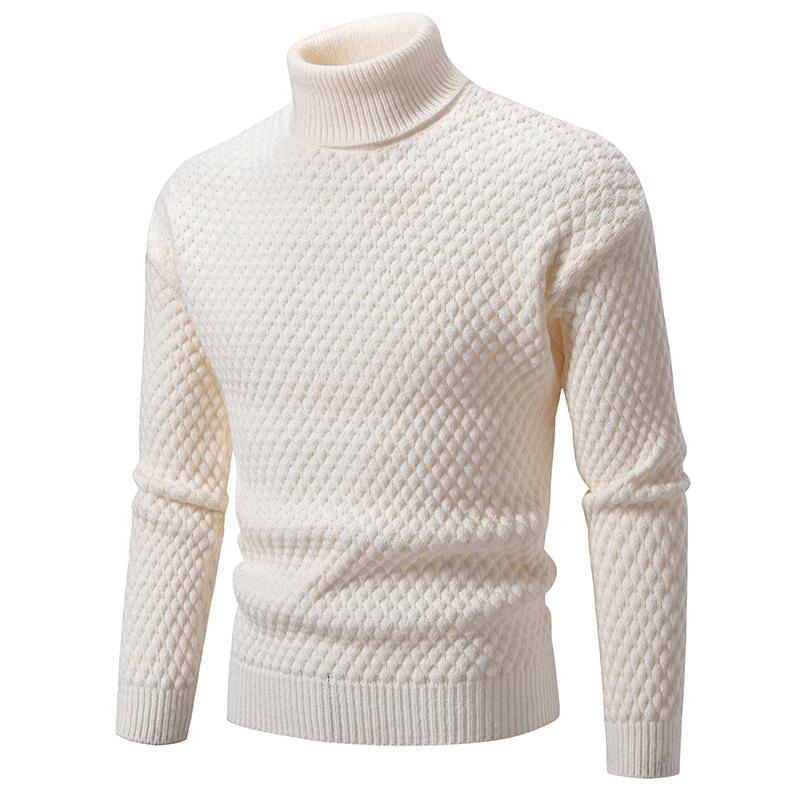 Men's Fashion Corn Grain Plaid Turtleneck Sweater Knitted Sweater Men's Warm Thread