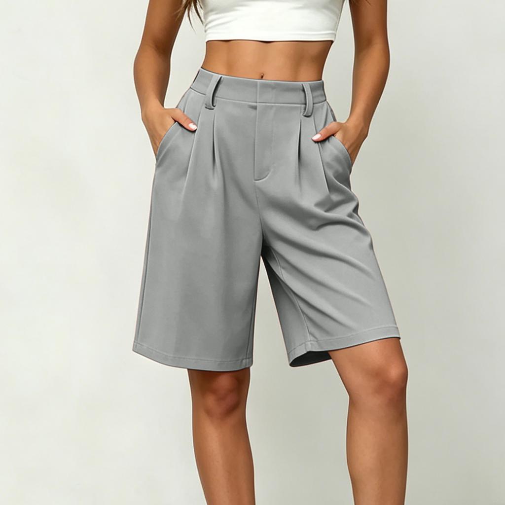 Women Casual Loose Fit Wide Leg Bermuda Shorts with Pockets Mid Length Street Style Five Point Pants Comfortable Everyday Wear