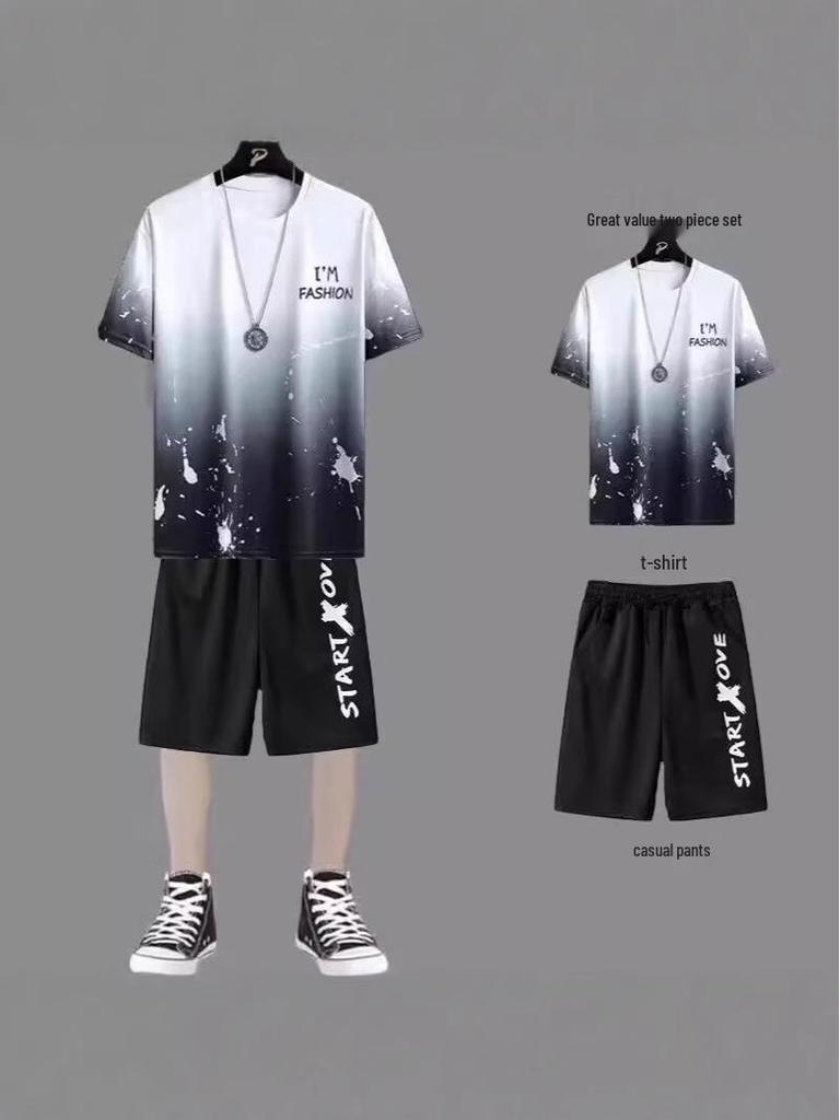 Men's Trendy Summer Casual Two-Piece Set: Printed T-shirt & Plus Size Shorts for Outdoor Sports