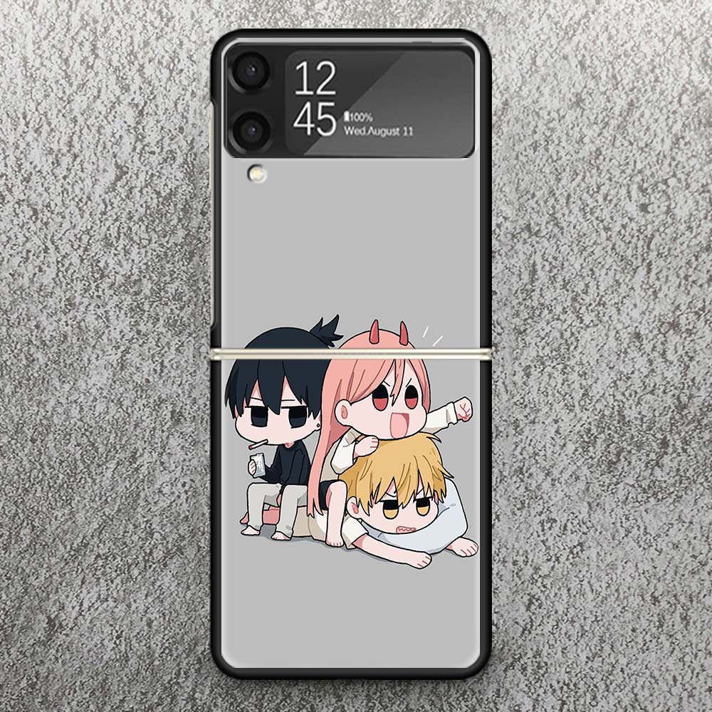 C-Chainsaw Mans Cute Print Case For Samsung Galaxy Z Flip 3 4 5 6 7 5G Phone Shell Flip7 Flip6 Flip5 Flip4 Flip3 Pattern Cover F
