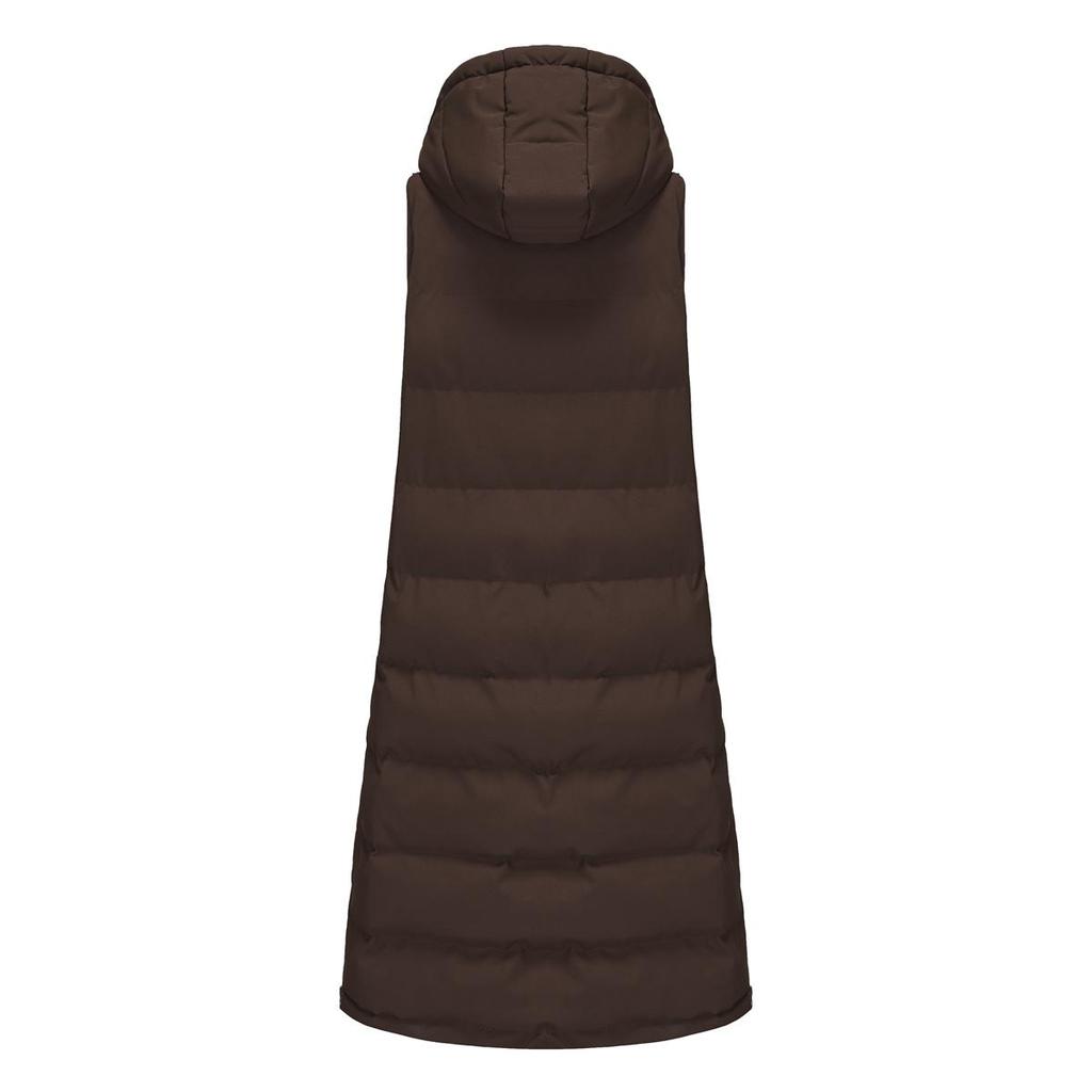 Women’s Coats Hooded Sleeves Long Style Solid Color Vest Quilted Jacket Autumn Winter Thick Warm Outer Wear