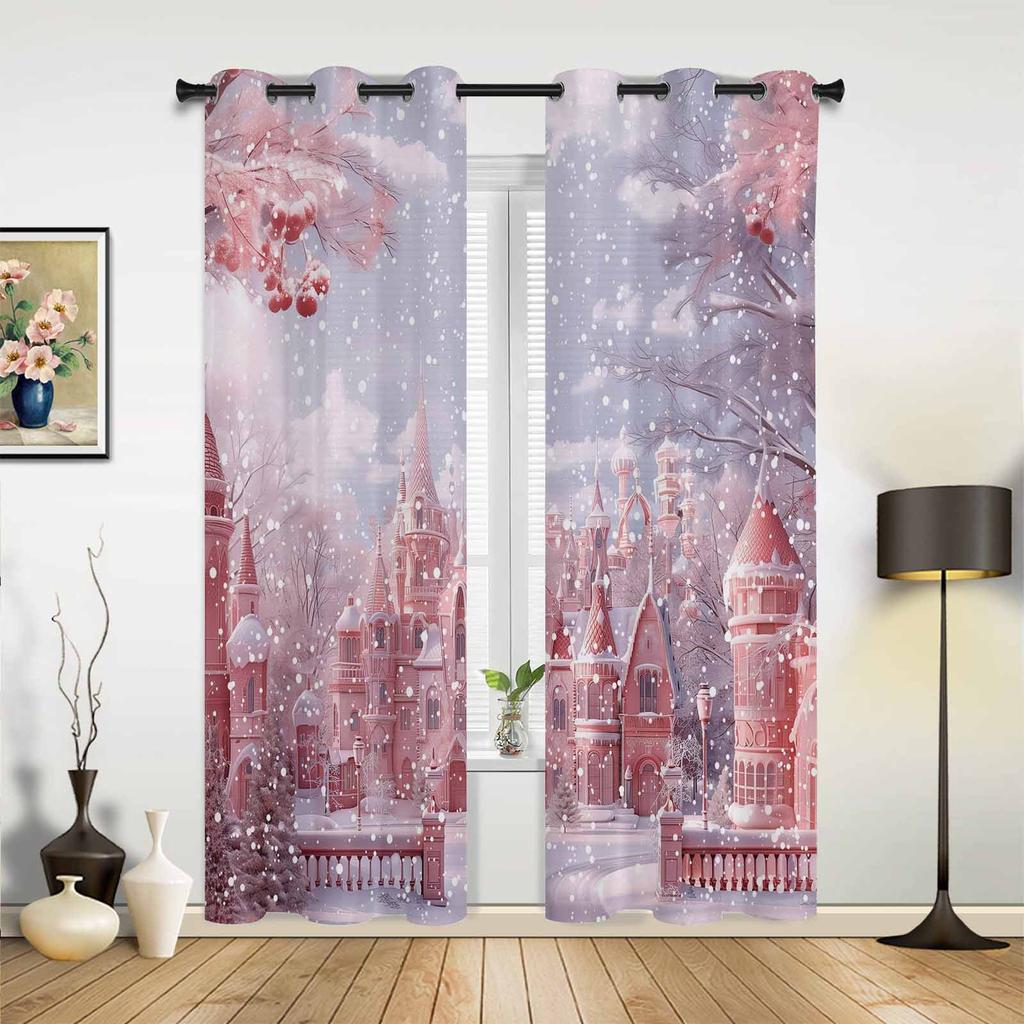 Christmas Ball Poinsettia Print Curtains for Bedroom Living Room Drapes Kitchen Study Room Window Curtain Home Decoration