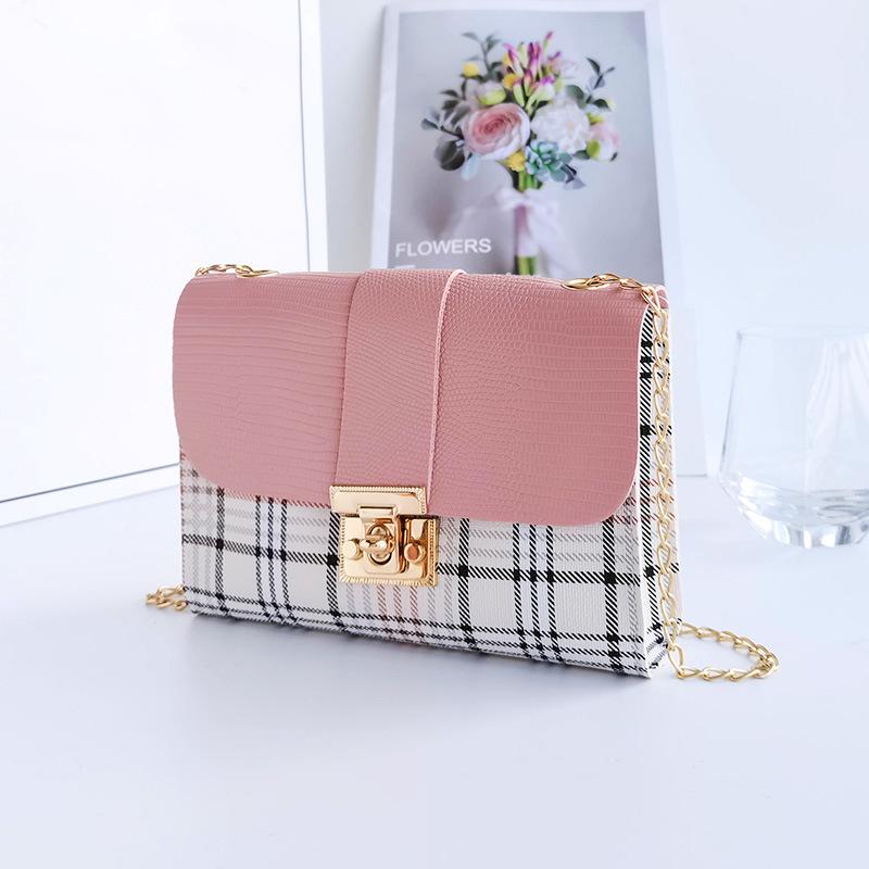 

Модная клетчатая сумка-мессенджер 2025 контрастного цвета маленькая квадратная сумка простая женская сумка из искусственной кожи сумка на плечо для мобильного телефона розовый
