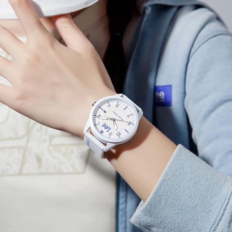 Lee Armbanduhr Quarzwerk Silikonarmband Weißes Zifferblatt Unisex Geburtstag Schulkamerad Zurück in die Schule Saison Box M525-LEE