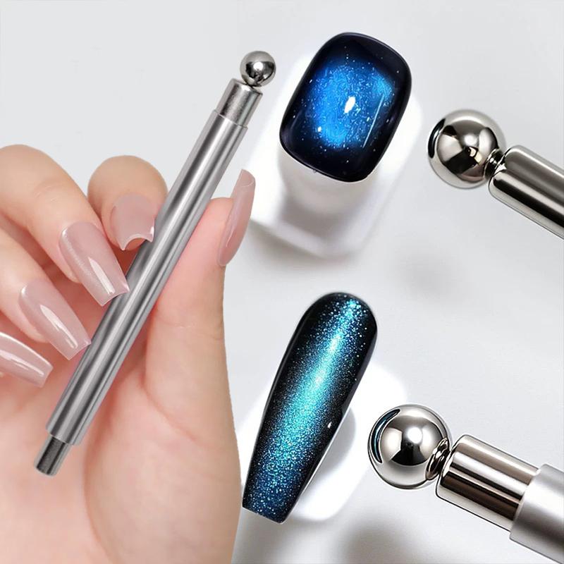 1Pcs Double Head Steel Ball Cat Eye Nail Magnet Stick 3D Glass Bead French Effects Cylindrical Strong Magnetic Pen Manicure Tool