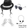Rhinestone Gloves Costume Accessories Set Sequin Fedora Hat Halloween Costume  80s Theme Party