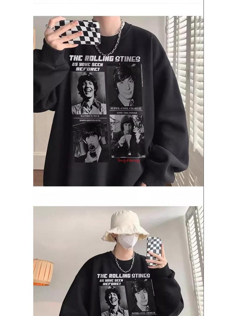 Men's Trendy Cotton Crewneck Hoodie: Lightweight Spring/Autumn Fleece Jacket, Loose Fit, Student Style, Hoodless Outerwear.