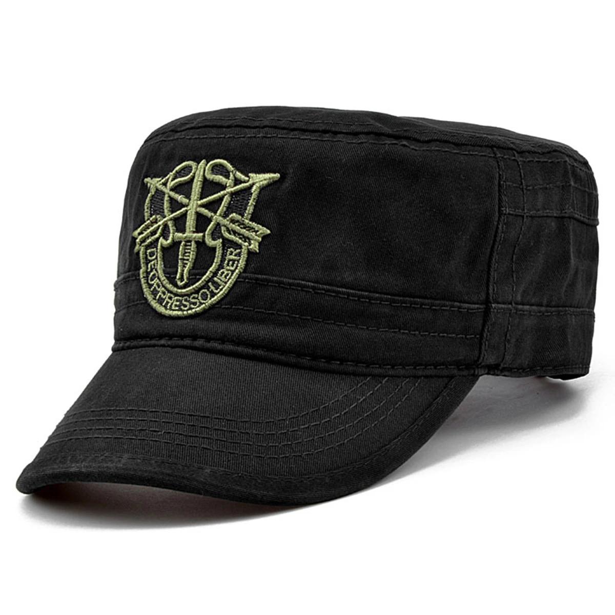 Unisex Schirmmütze mit Stickerei Frühling Herbst Outdoor Verstellbar Lässige Hüte Herren Flache Kappe Militärkappen Hip-Hop Hüte black