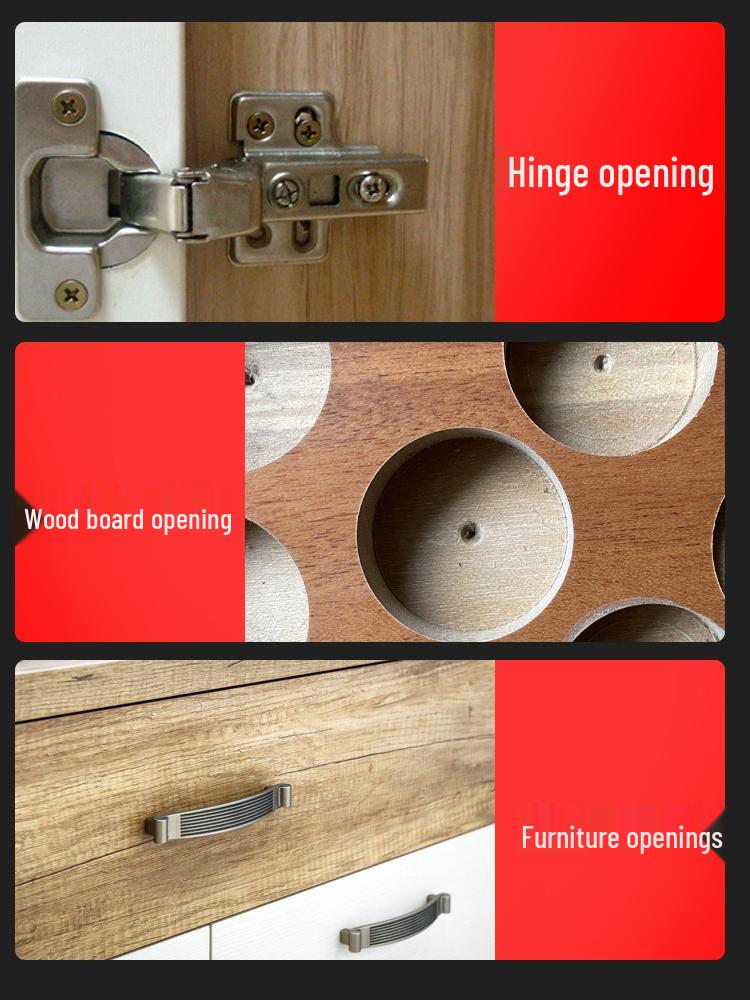 Wood Board Hinge Hole Opener with Limit for 40mm Cabinet Door, 35mm Positioning Drill Bit, and Plywood Planer