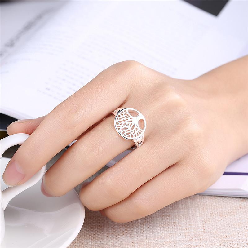 Women's Tree of Life Ring Hollow Out Round Fashion Unique Design Copper Plated Platinum Color Jewelry Accessory Creative Floral Inspired