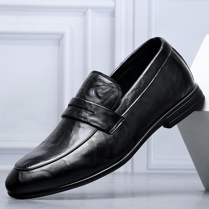 2025 Spring High-end Men's Small Leather Shoes Korean Version of Versatile Casual One-pedal Leather Shoes Men's Soft-soled Loafers Tide