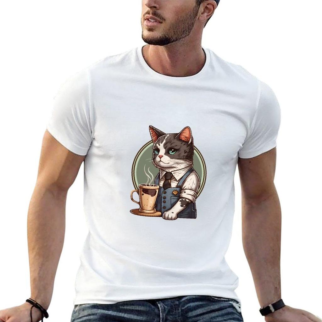 Cat Barista T-Shirt t shirt for man 100 percent cotton t shirt man plain t shirt man designer T