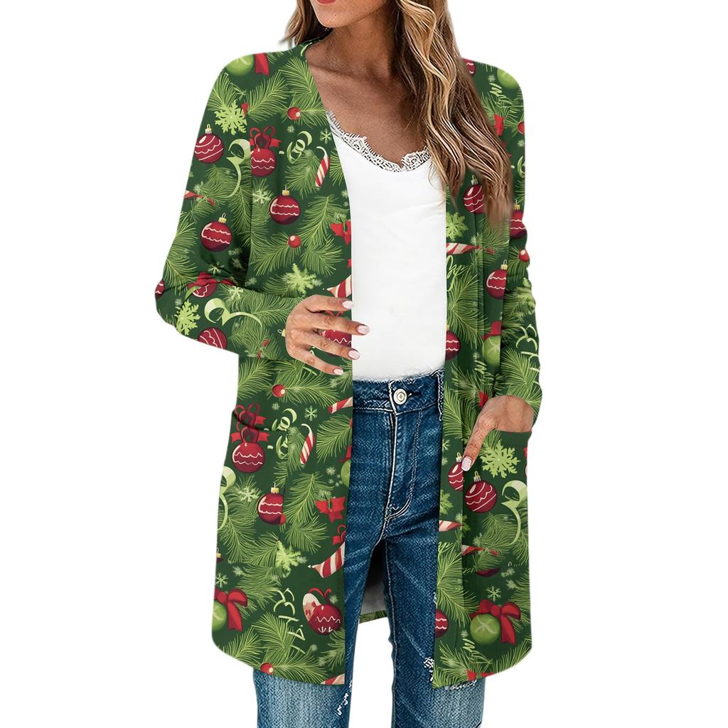 Women's Lightweight Long Sleeve Open Front Cardigans Long Sleeve Lightweight Vintage Printed Coat With Pockets