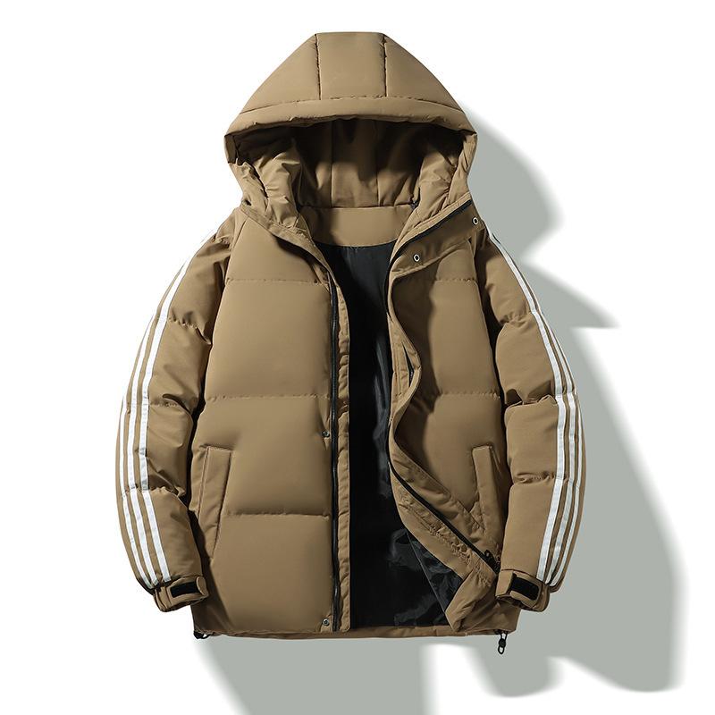 

2025 новая хлопковая куртка с капюшоном и тремя полосками мужская утолщенная осенне-зимняя теплая и холодостойкая, однотонная может быть двубортной, модная хлопковая одежда для мальчиков 5XL хаки