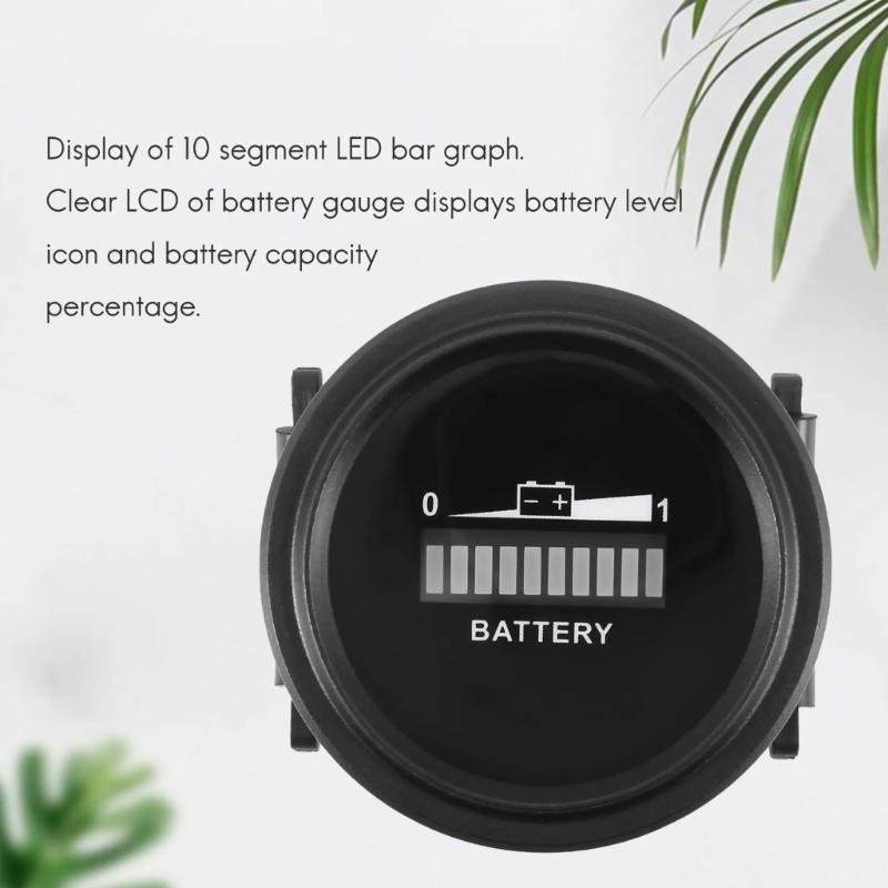 High Accuracy Round Battery Capacity Monitor with LCD Percentage Display Voltage Level Meter for Marine Forklift