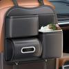 PU Leather Car Trash Can 2-in-1 Back Seat Auto Garbage Bin with Tissue Organizer Vehicle Waste Container